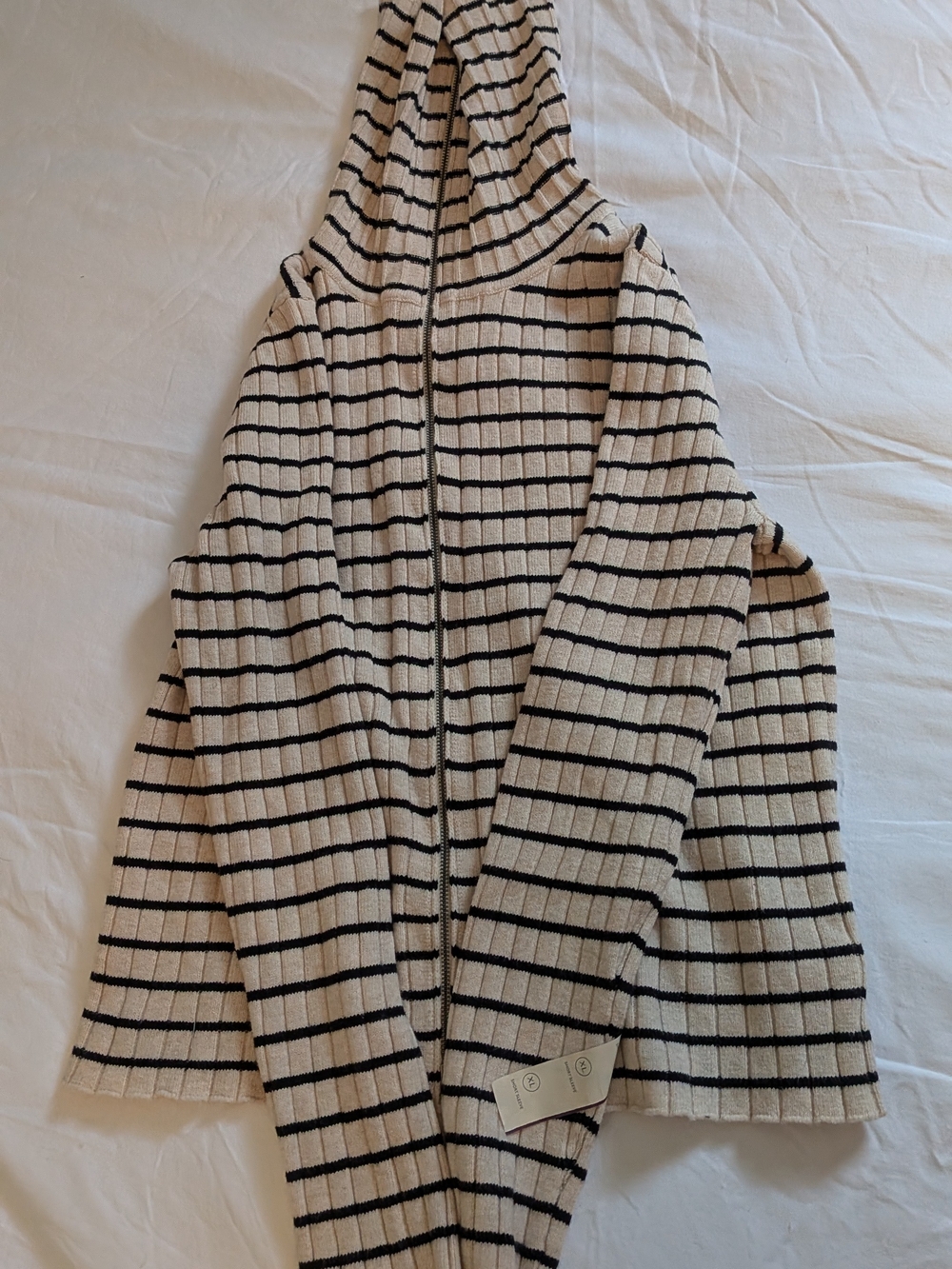 Women's Cream Striped With Long Neck Sweater By Universal Treads